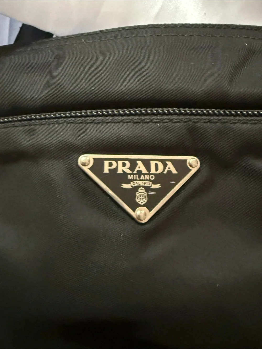 Prada Black Nylon Messenger Bag with Silver Logo Plaque